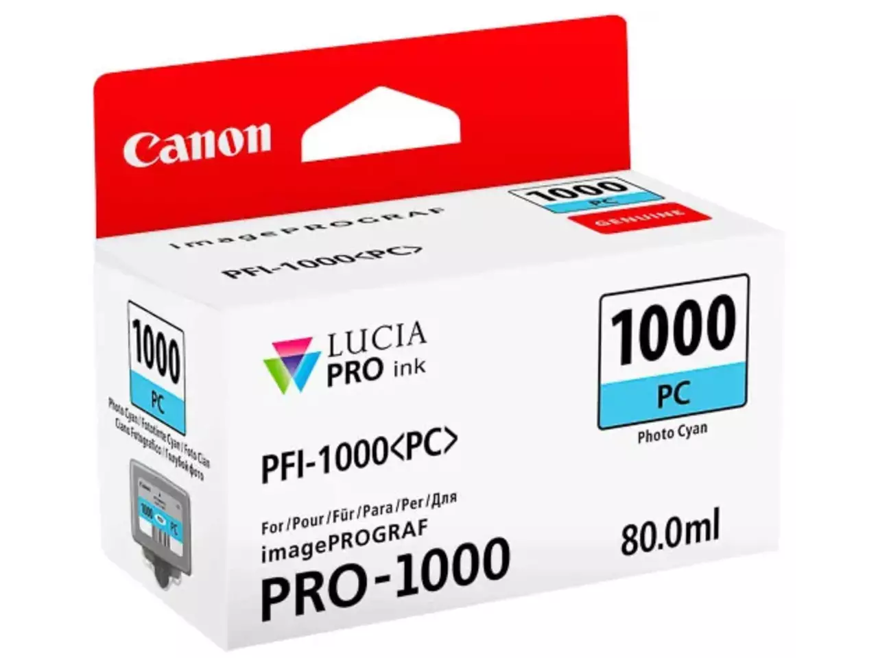 170008440803.webp 0550C001 CANON PFI1000PC IPF Foto-inkt foto cyaan 5140pagina's 80ml - Afbeelding 1