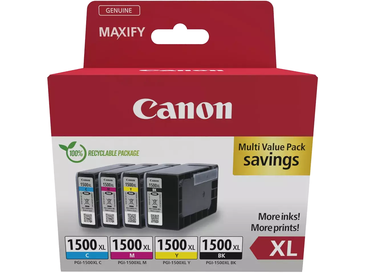 170008441091.webp 9182B010 CANON PGI1500XL Maxify MB Inkt (4) cmyk w/o SEC Cardboard 1x34,7/3x12ml - Afbeelding 1