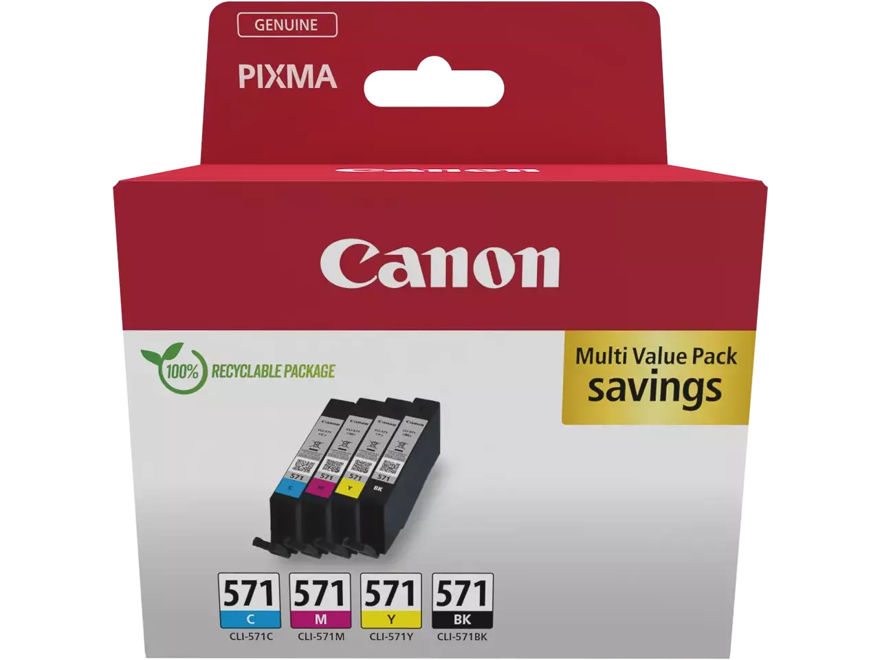 170008441102.webp 0386C009 CANON CLI571 Pixma MG Inkt (4) cmyk SEC Cardboard 4x7ml - Afbeelding 1