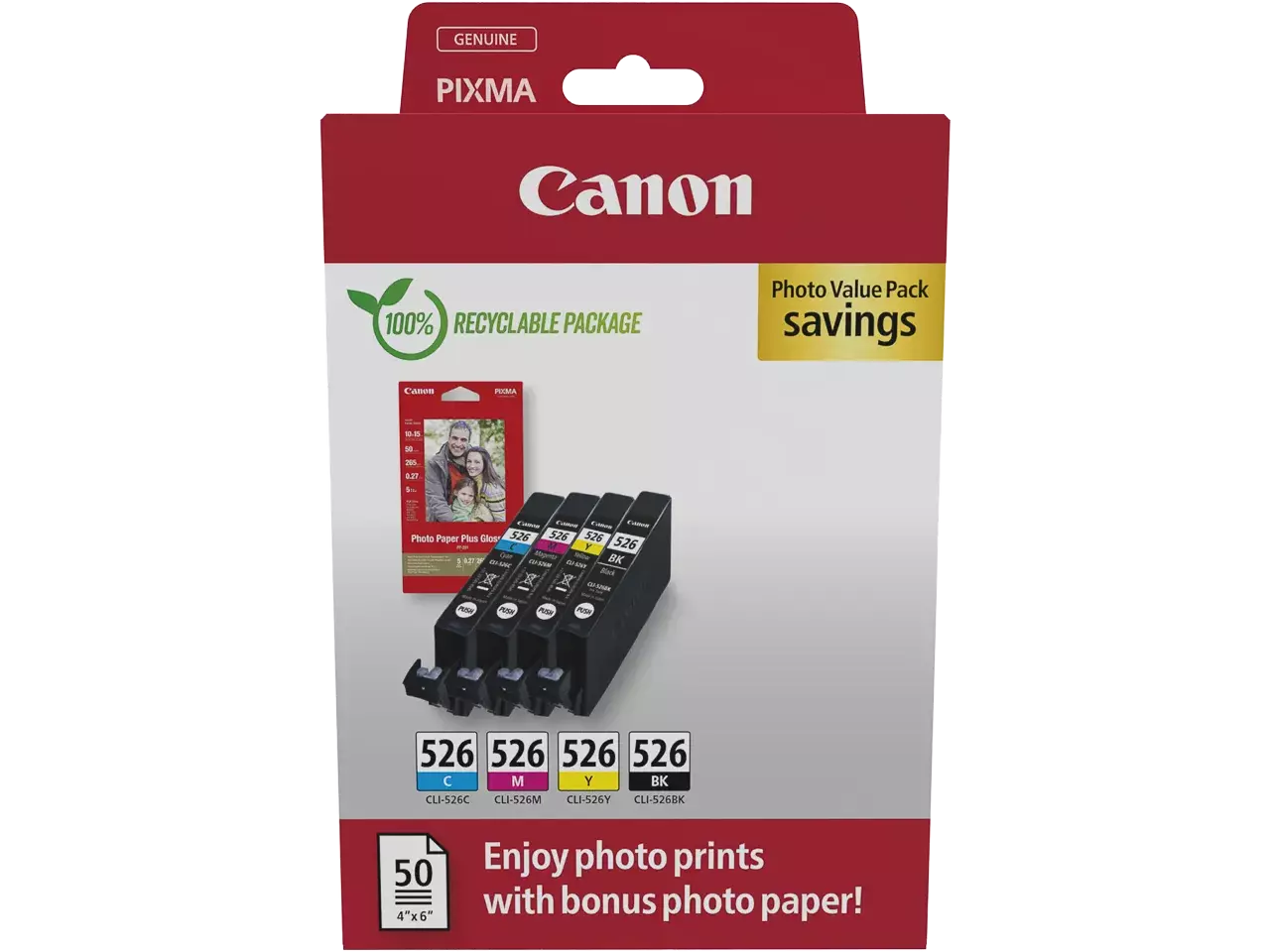 170008441110.webp 4540B019 CANON CLI526 Pixma Inkt+Fotopapier (4) cmyk w/o SEC 4x9ml - Afbeelding 1