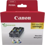 1511B025 CANON CLI36 Pixma Inkt (2) kleur w/o SEC 2x249pagina's Cardboard
