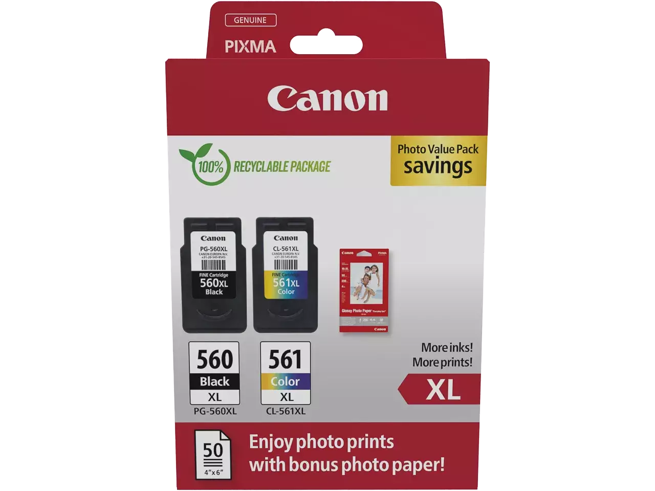 170008441119.webp 3712C008 CANON PG560XL+CL561XL Pixma TS TR Inkt+Fotopapier (2) HC - Afbeelding 1