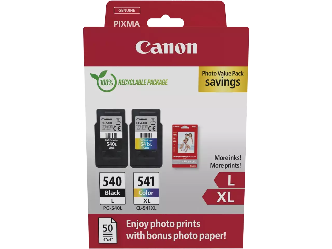 170008441123.webp 5224B013 CANON PG540L+CL541XL Pixma MG Inkt+Fotopapier (2) zwart-kleur HC SEC - Afbeelding 1
