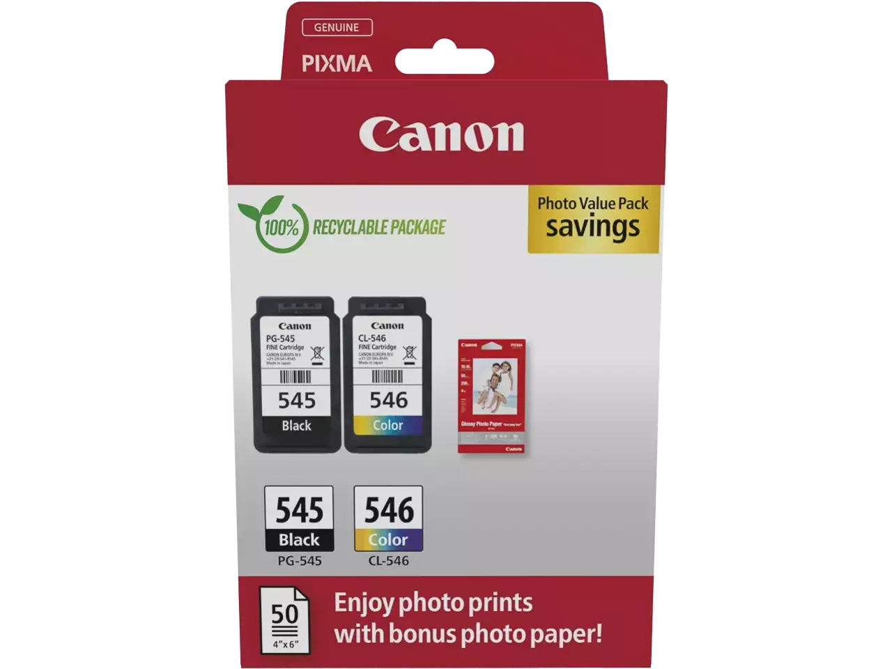 170008441134.webp 8287B008 CANON PG545+CL546 Pixma MG Inkt+Fotopapier (2) zwart-kleur ST 2x180 - Afbeelding 1