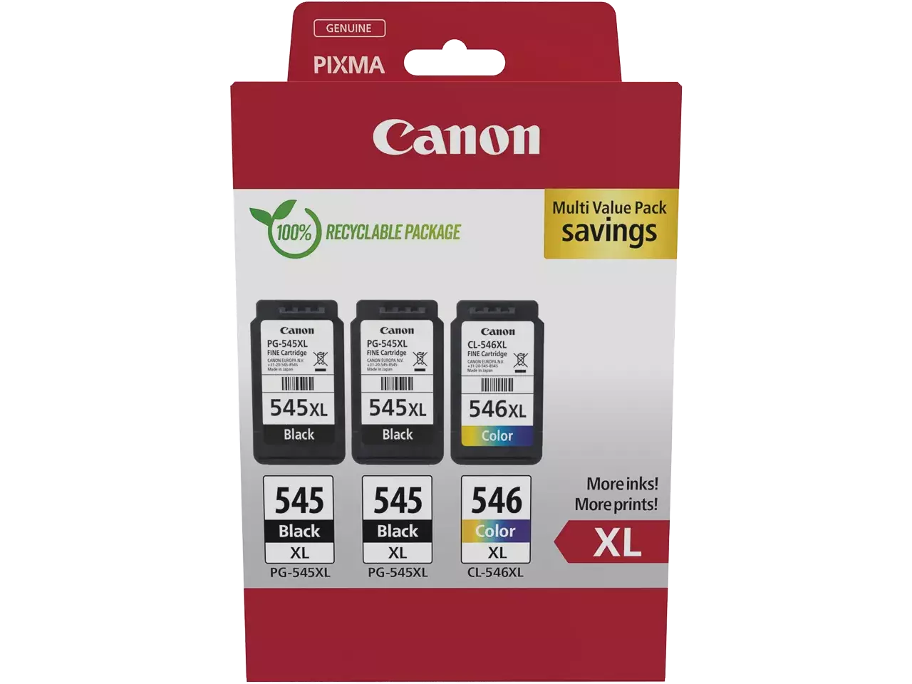 170008441136.webp 8286B013 CANON 2xPG545XL+CL546XL Pixma MG Inkt (3) zwart-kleur HC w/o SEC - Afbeelding 1