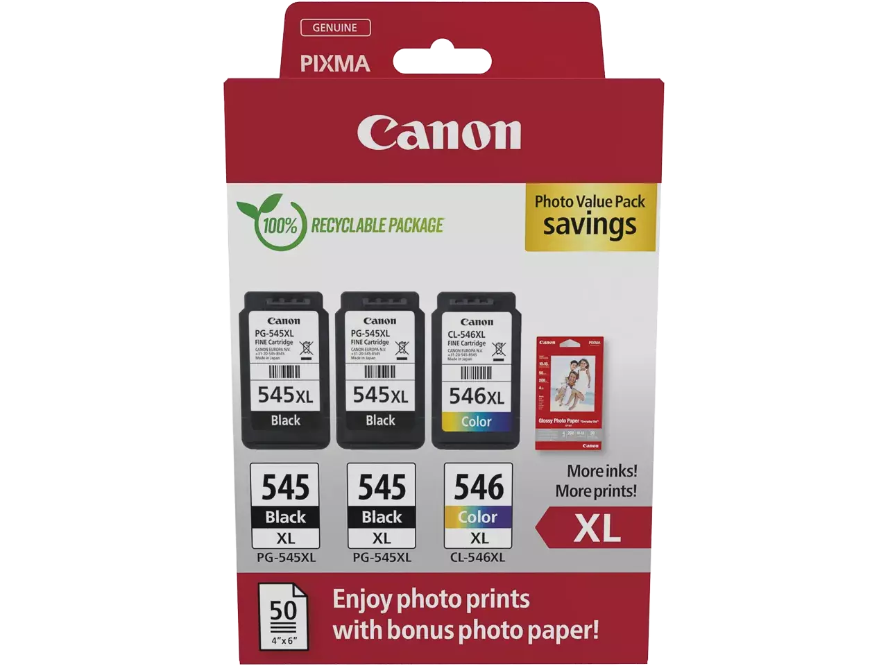 170008441138.webp 8286B015 CANON 2xPG545XL+CL546XL Pixma MG Inkt+Fotopapier (3) zwart-kleur - Afbeelding 1