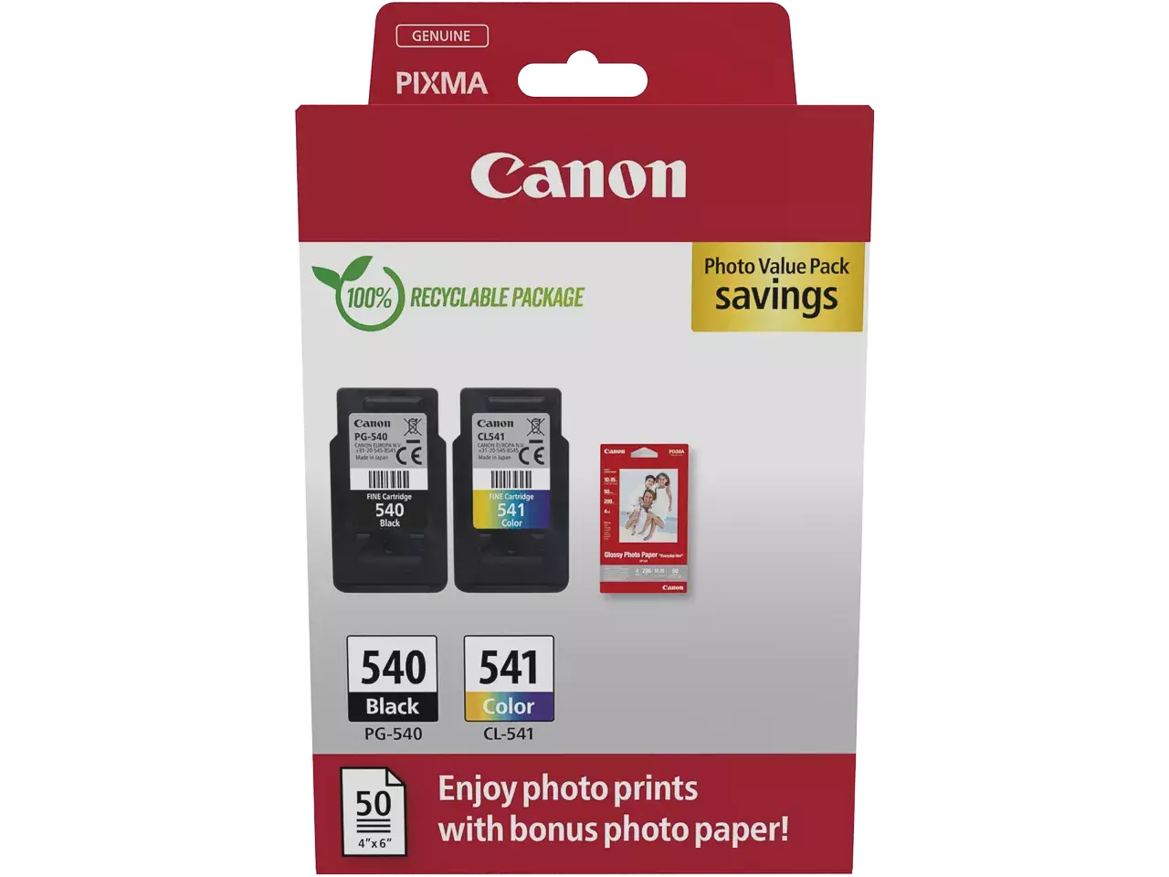 170008441140.webp 5225B013 CANON PG540B+CL541C Pixma MG Inkt+Fotopapier (2) zwart-kleur ST 2x180 - Afbeelding 1
