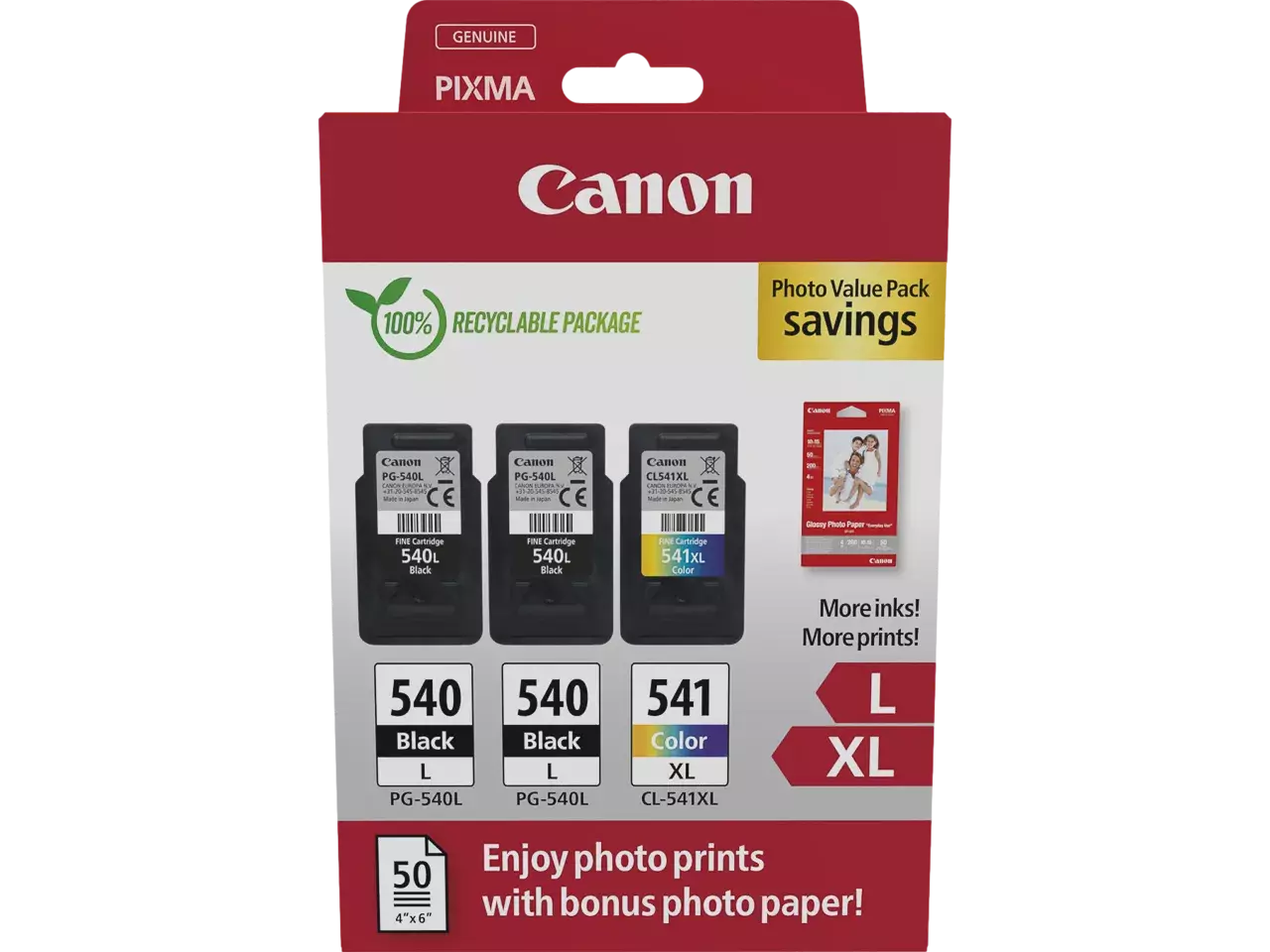 170008441144.webp 5224B015 CANON 2xPG540L+CL541XL Pixma MG Inkt+Fotopapier (3) zwart-kleur HC - Afbeelding 1