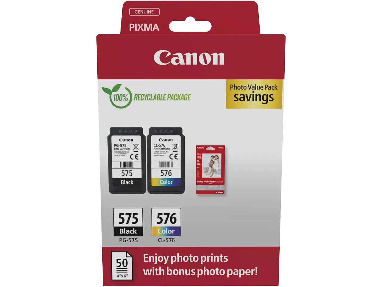170008441146.webp 5438C004 CANON PG575/CL576 Pixma TR TS Inkt+Fotopapier (2) zwart-kleur ST - Afbeelding 1