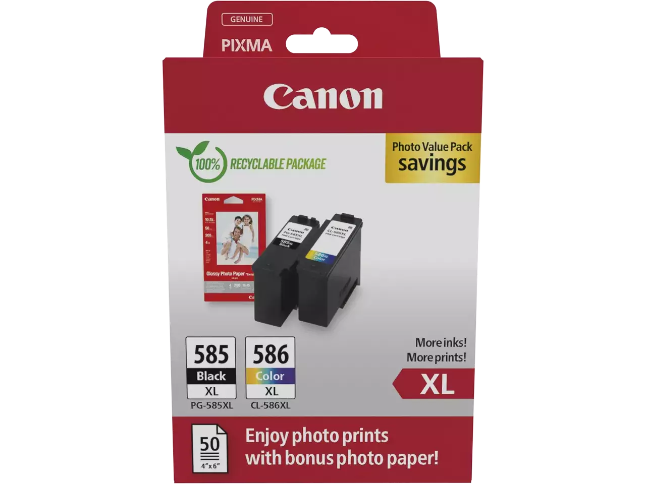 170008441191.webp 6204C005 CANON PG585XL+CL586XL+GP501 Pixma MG Inkt+Fotopapier (2) zwart-kleur - Afbeelding 1