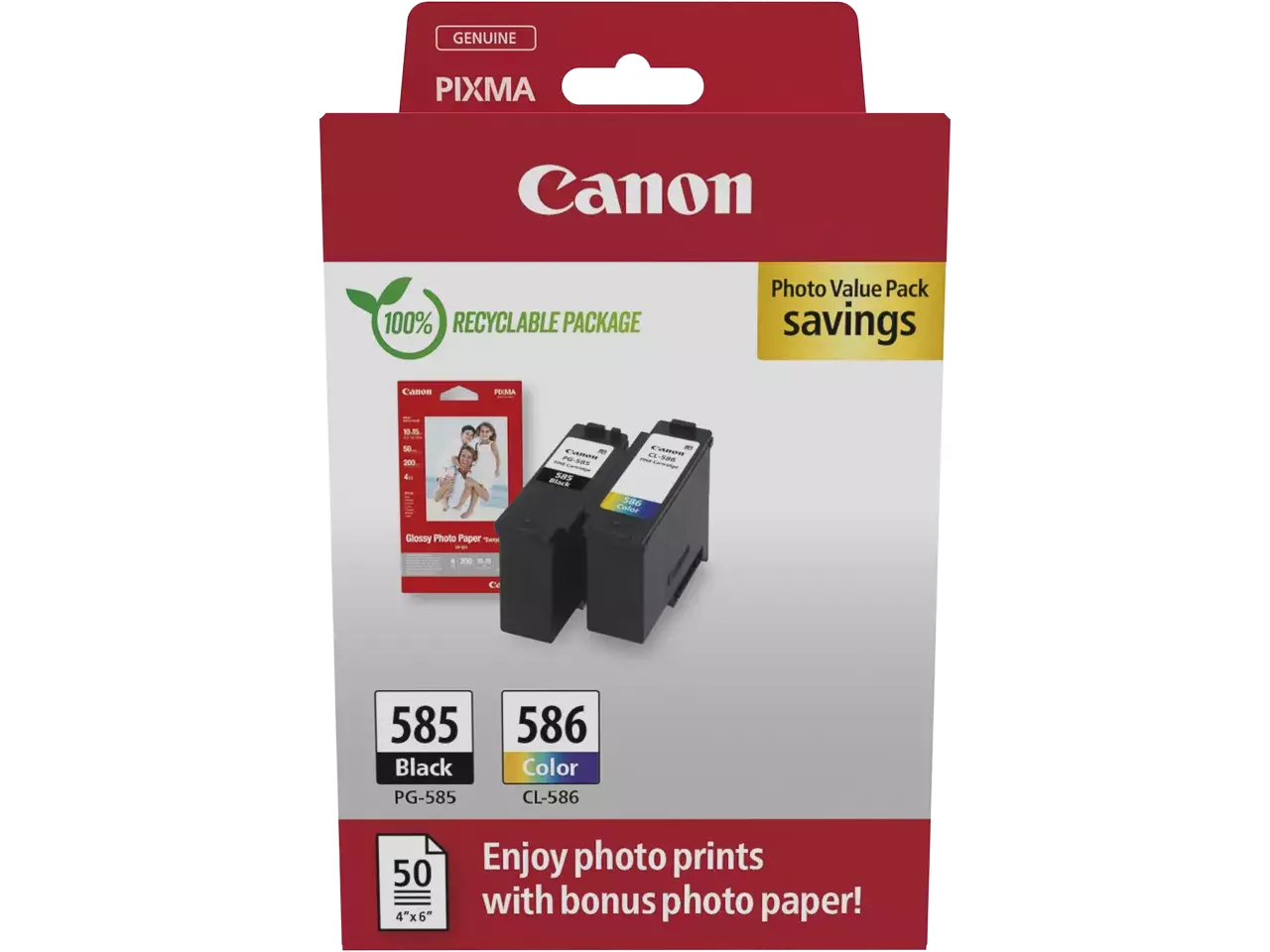 170008441192.webp 6205C004 CANON PG585+CL586+GP501 Pixma MG Inkt+Fotopapier (2) zwart-kleur - Afbeelding 1