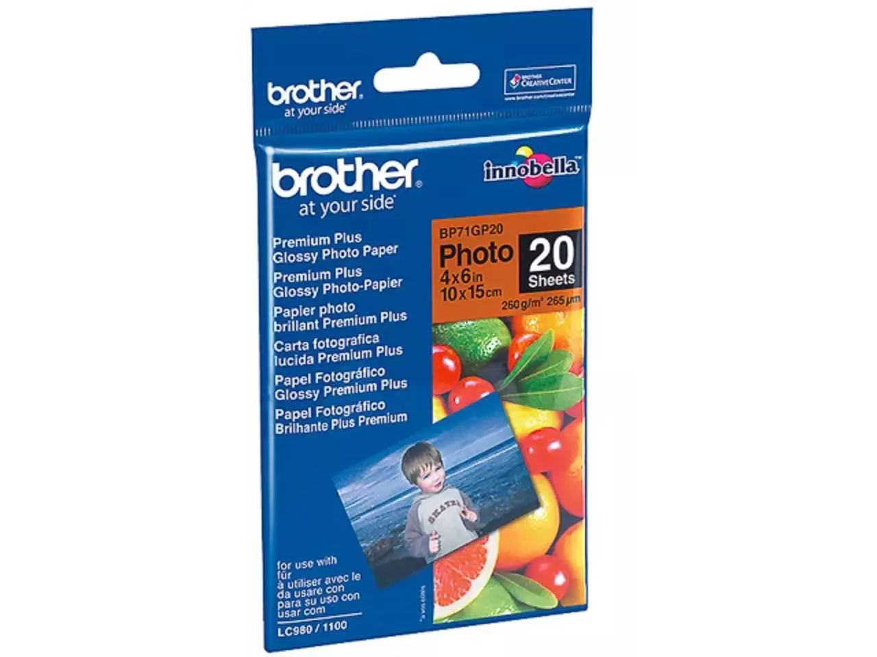802005440005.webp BP71GP20 BROTHER Premium Fotopapier 10x15cm 20vel wit 260gr glossy - Afbeelding 1