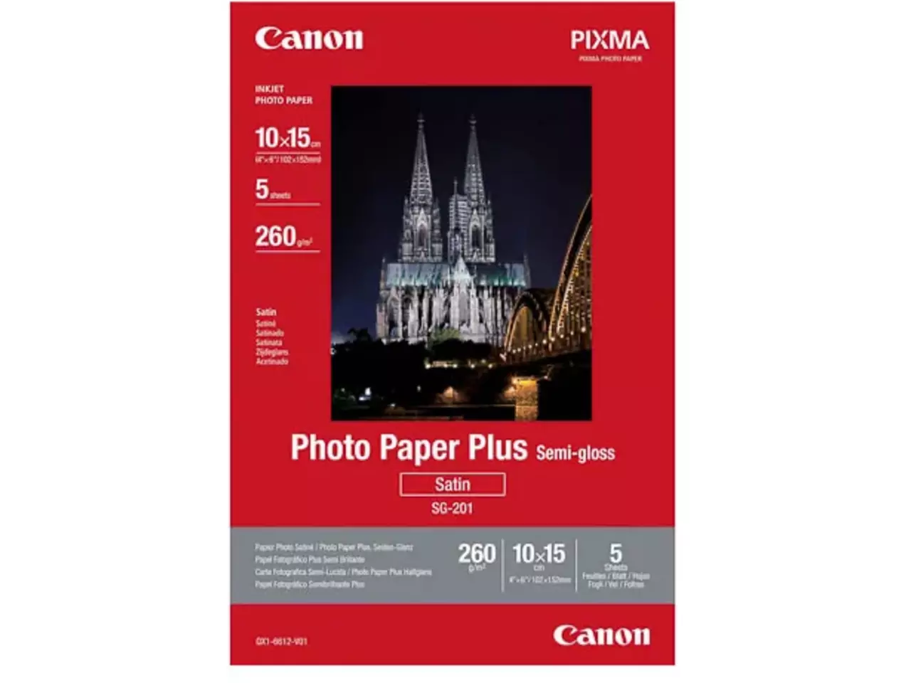 802008440121.webp 1686B072 CANON Plus Fotopapier 10x15cm 5 vel wit SG201 Zijdeglans - Afbeelding 1