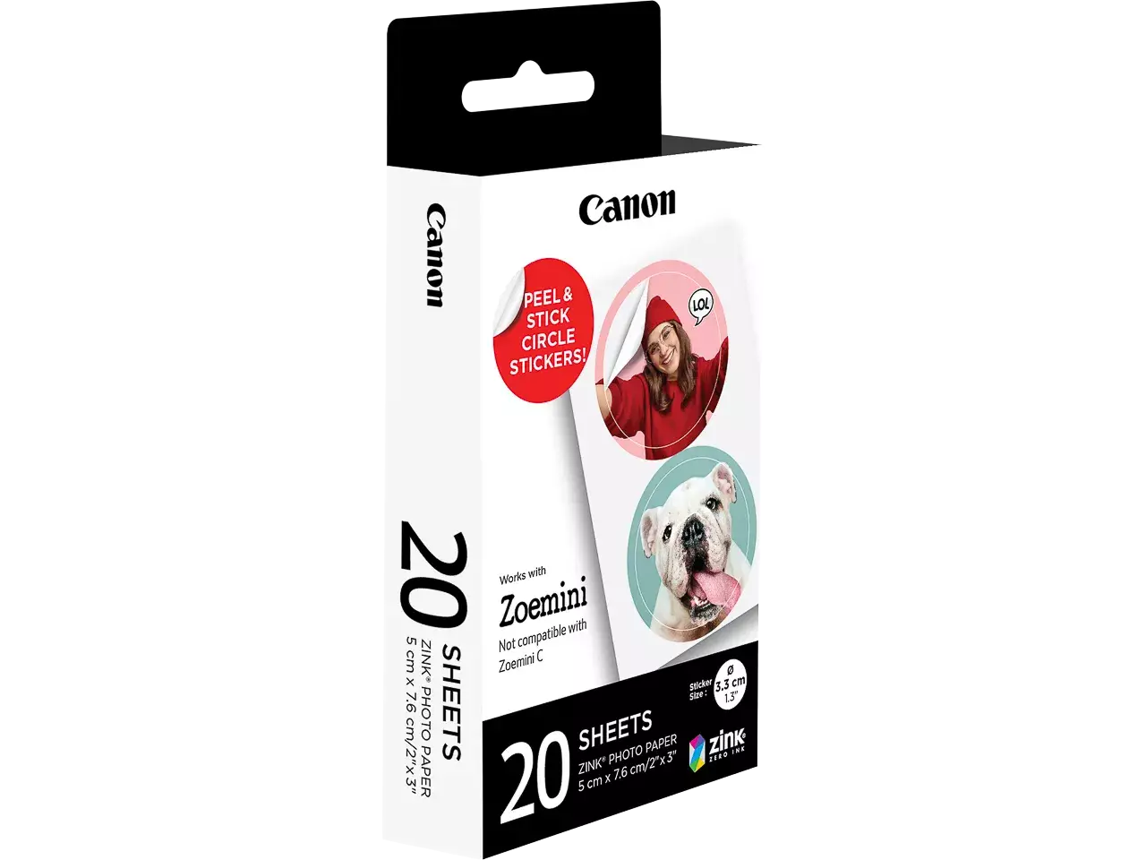 802008440163.webp 4967C003 CANON Zink Sticker Fotopapier 33x33mm 20vel wit ZP-2030-2C - Afbeelding 1