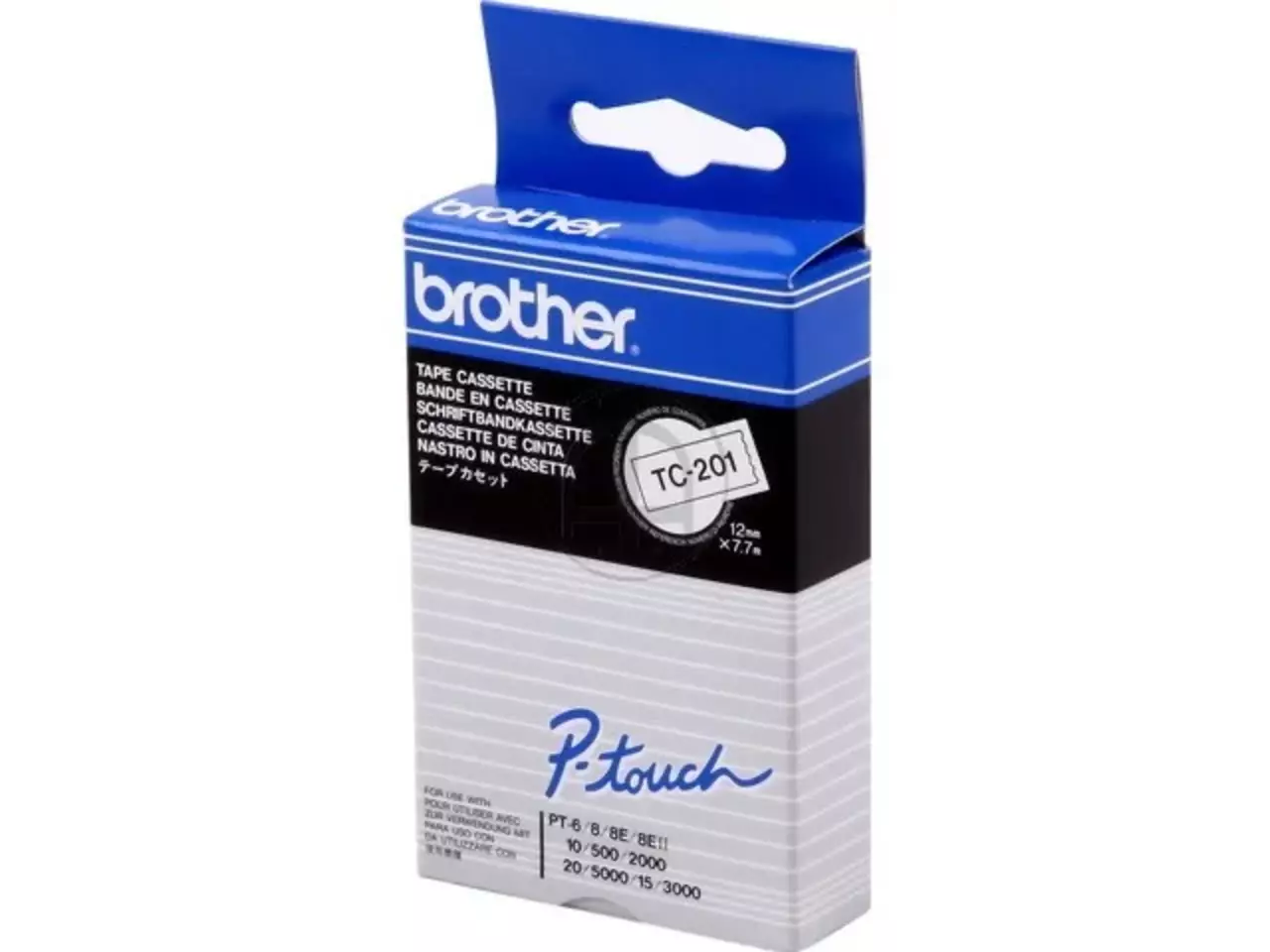 914005440002.webp TC201 BROTHER PT Labeltape 12mm wit zwart 7,7 meter gelamineerd - Afbeelding 1