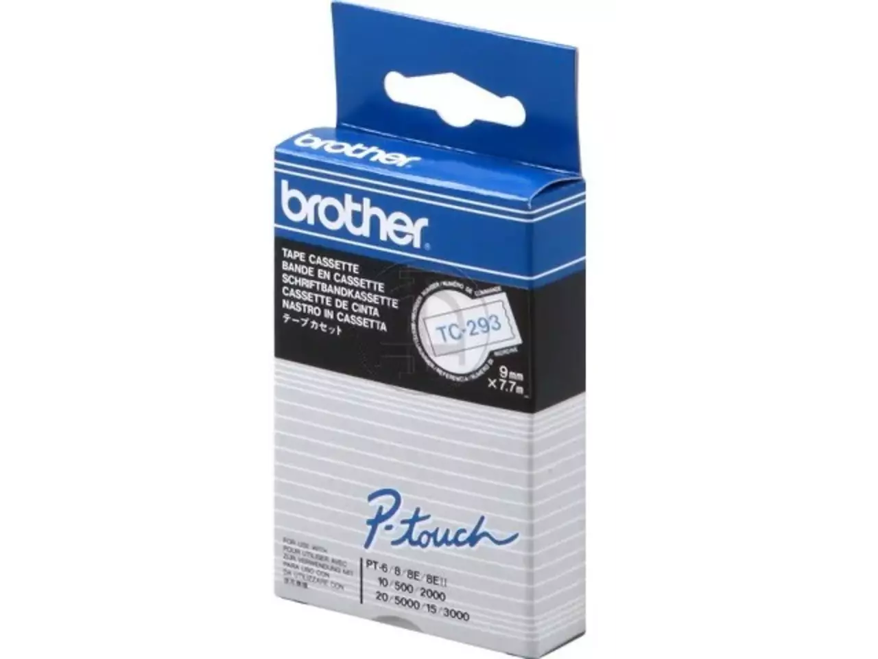 914005440026.webp TC293 BROTHER PT Labeltape 9mm helder mat zwart 7,7 meter gelamineerd - Afbeelding 1