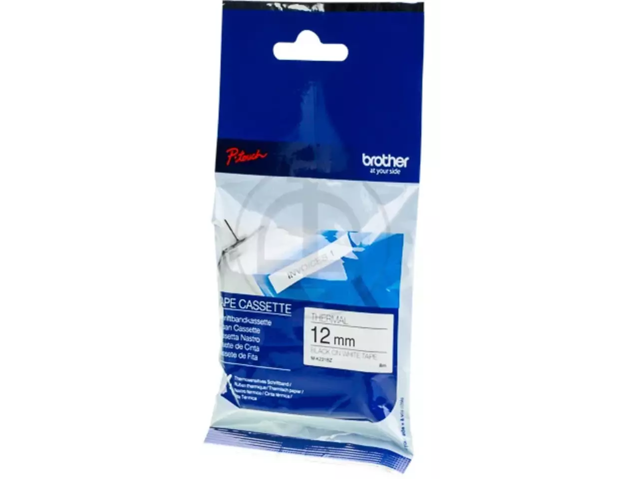 914005440059.webp MK231BZ BROTHER PT Labeltape 12mm wit zwart 8 meter niet gelamineerd - Afbeelding 1