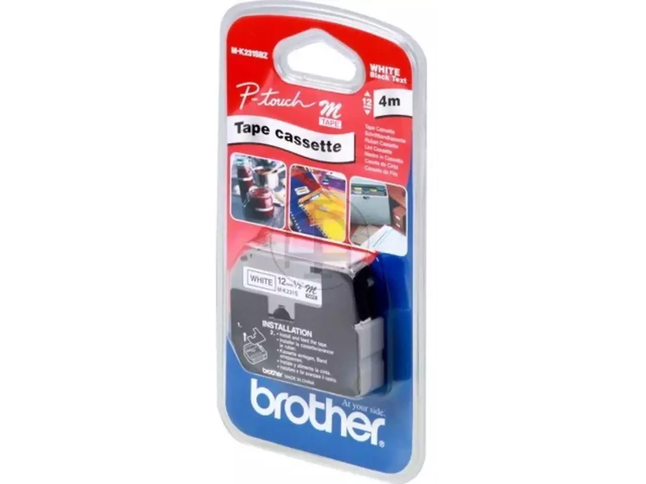 914005440181.webp MK231SBZ BROTHER PT Labeltape 12mm wit zwart 4 meter niet gelamineerd - Afbeelding 1