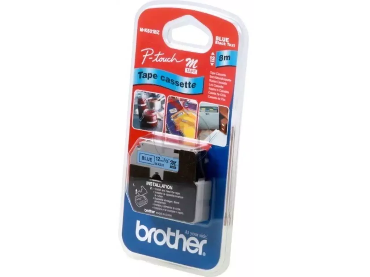 914005440184.webp MK531BZ BROTHER PT Labeltape 12mm blauw zwart 8 meter niet gelamineerd - Afbeelding 1