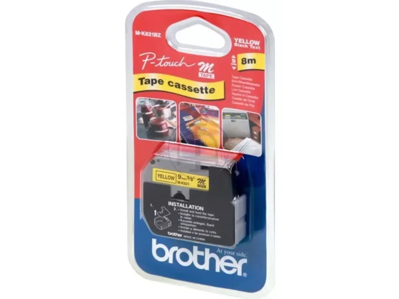 914005440185.webp MK621BZ BROTHER PT Labeltape 9mm geel zwart 8 meter niet gelamineerd - Afbeelding 1