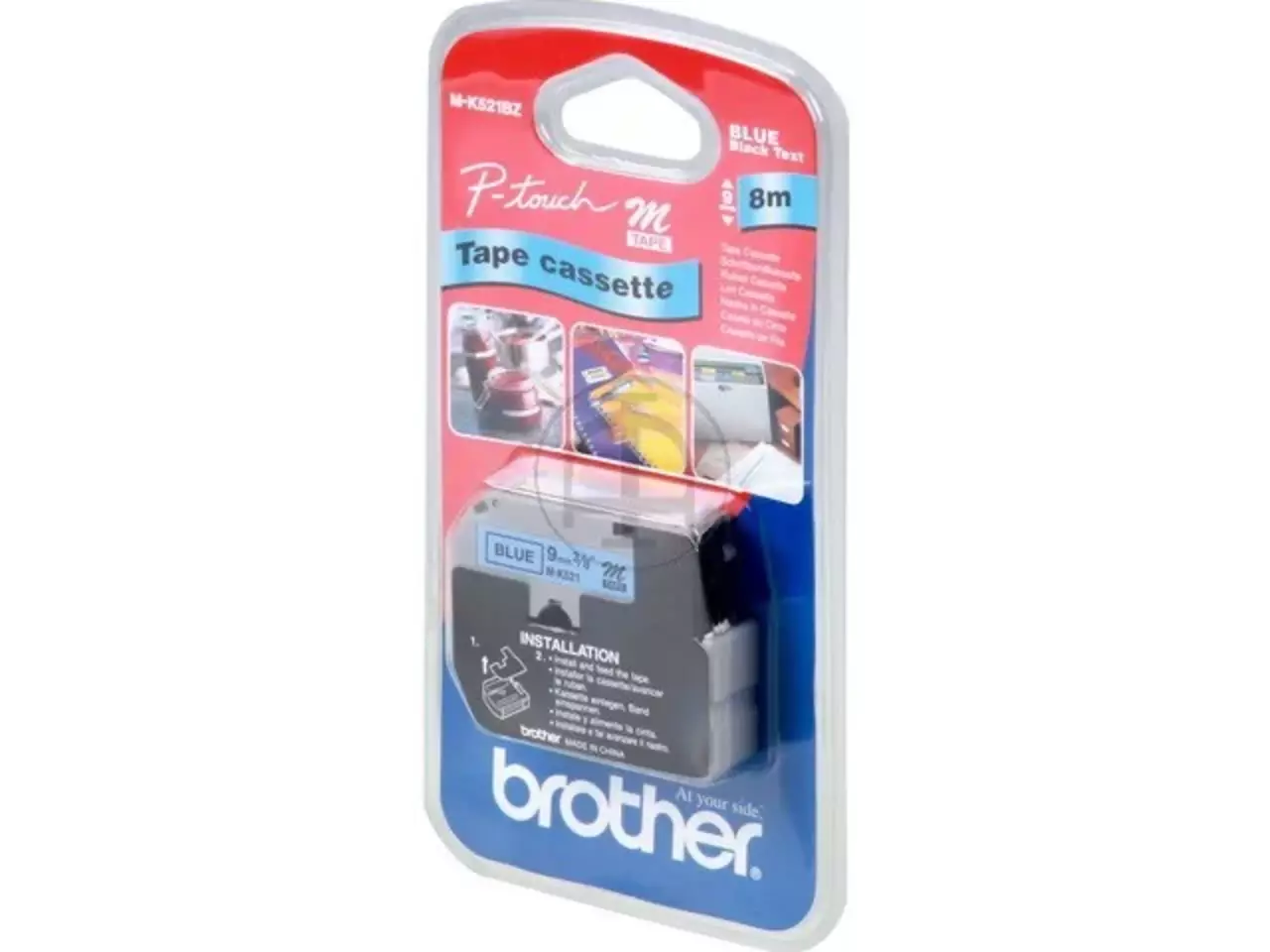 914005440186.webp MK521BZ BROTHER PT Labeltape 9mm blauw zwart 8 meter niet gelamineerd - Afbeelding 1
