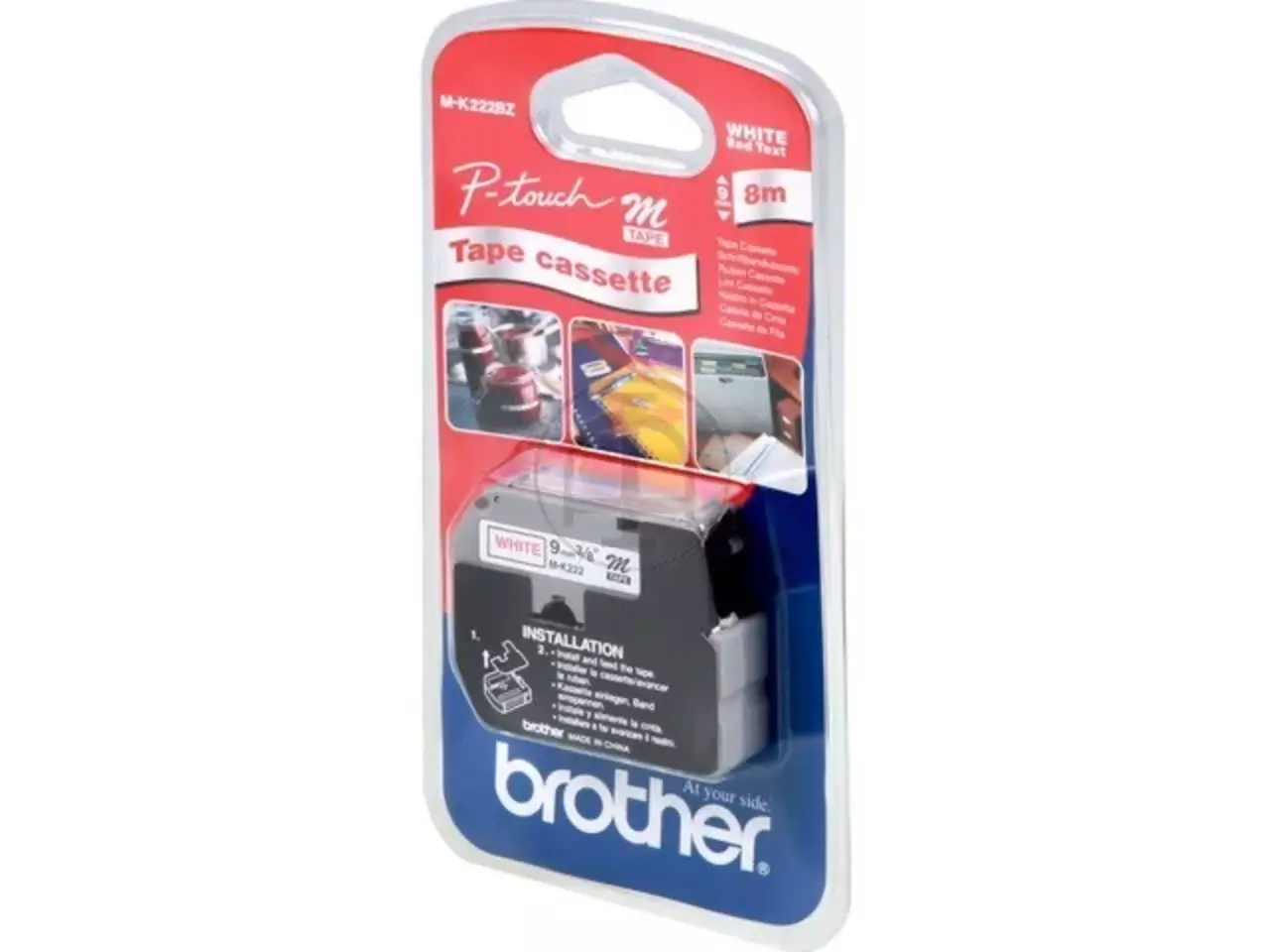 914005440187.webp MK222BZ BROTHER PT Labeltape 9mm wit rood 8 meter niet gelamineerd - Afbeelding 1