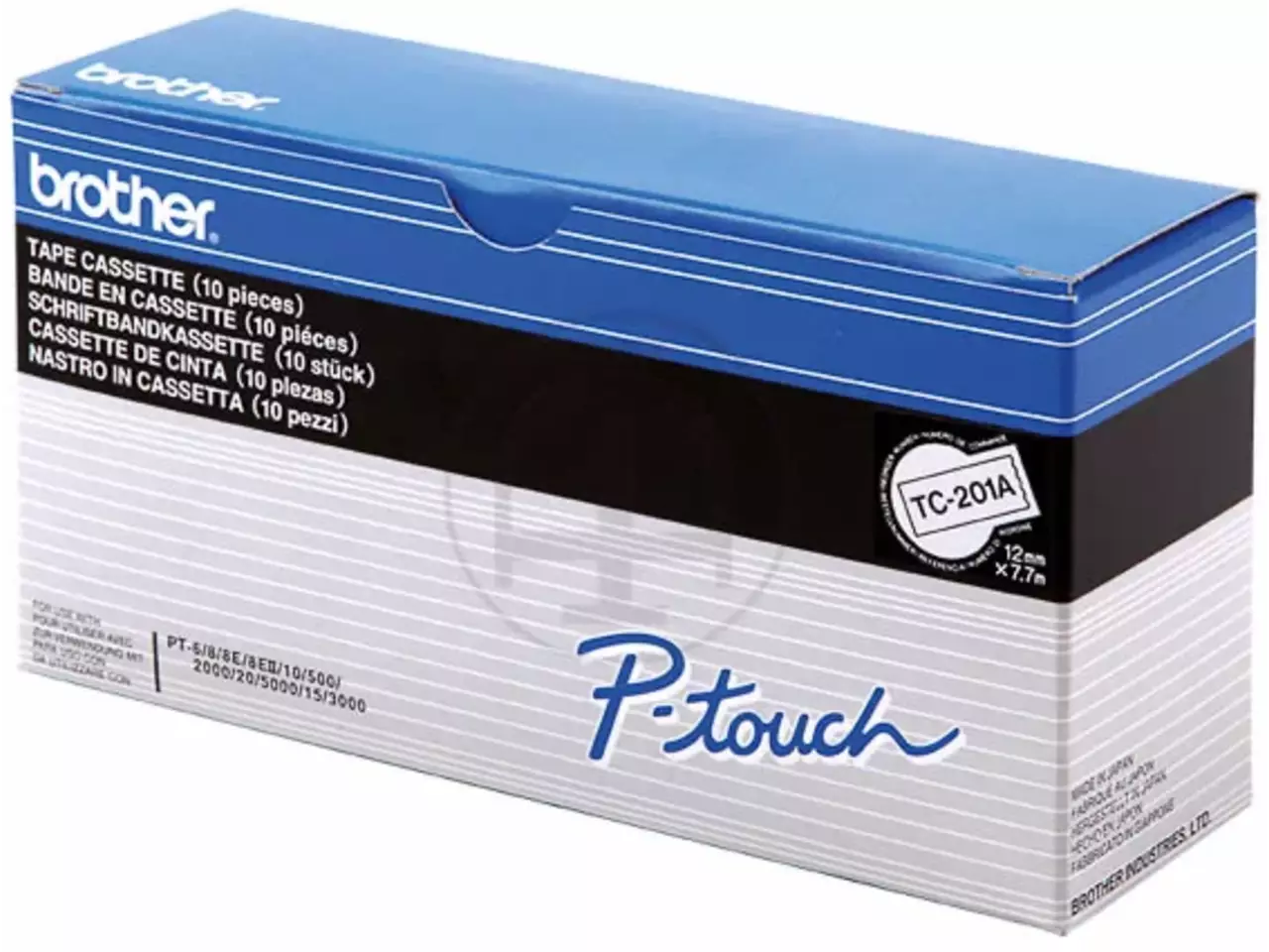 914005440466.webp TC201A BROTHER PT Labeltape (10) 12mm wit zwart 10x7,7 meter gelamineerd - Afbeelding 1