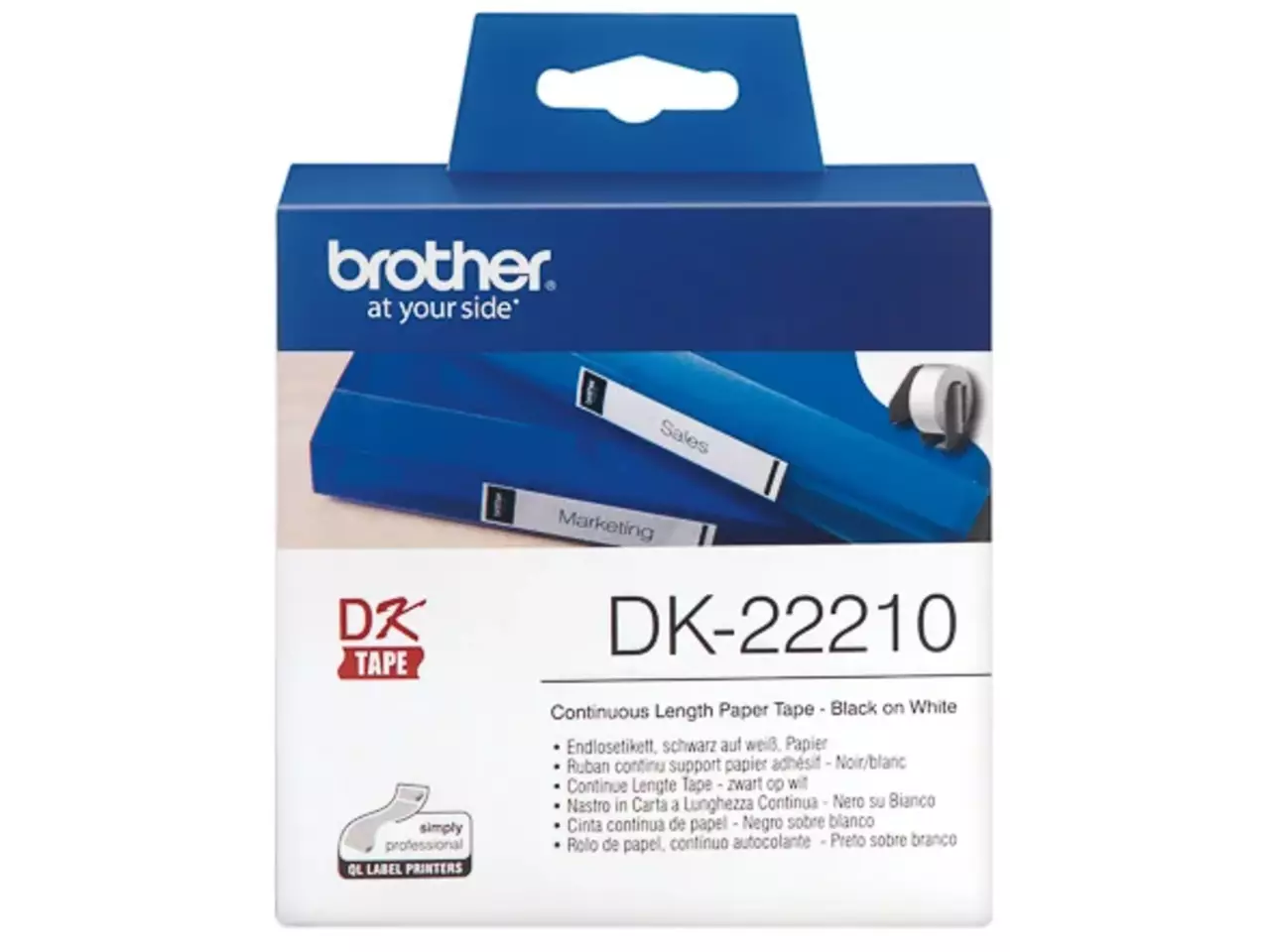 914005440509.webp DK22210 BROTHER QL550 Etiketrol 29mm wit zwart 30,48 meter permanent - Afbeelding 1