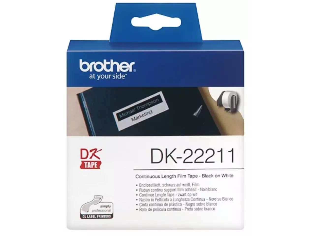 914005440513.webp DK22211 BROTHER QL550 Etiketrol 29mm wit zwart 15,24 meter permanent - Afbeelding 1