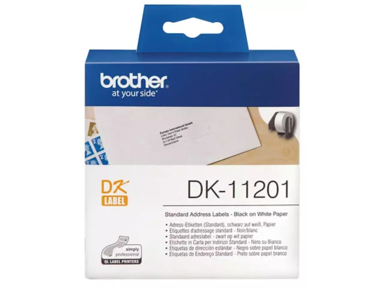 914005440515.webp DK11201 BROTHER QL550 Etiketrol 29x90mm wit zwart 400 stuk permanent - Afbeelding 1