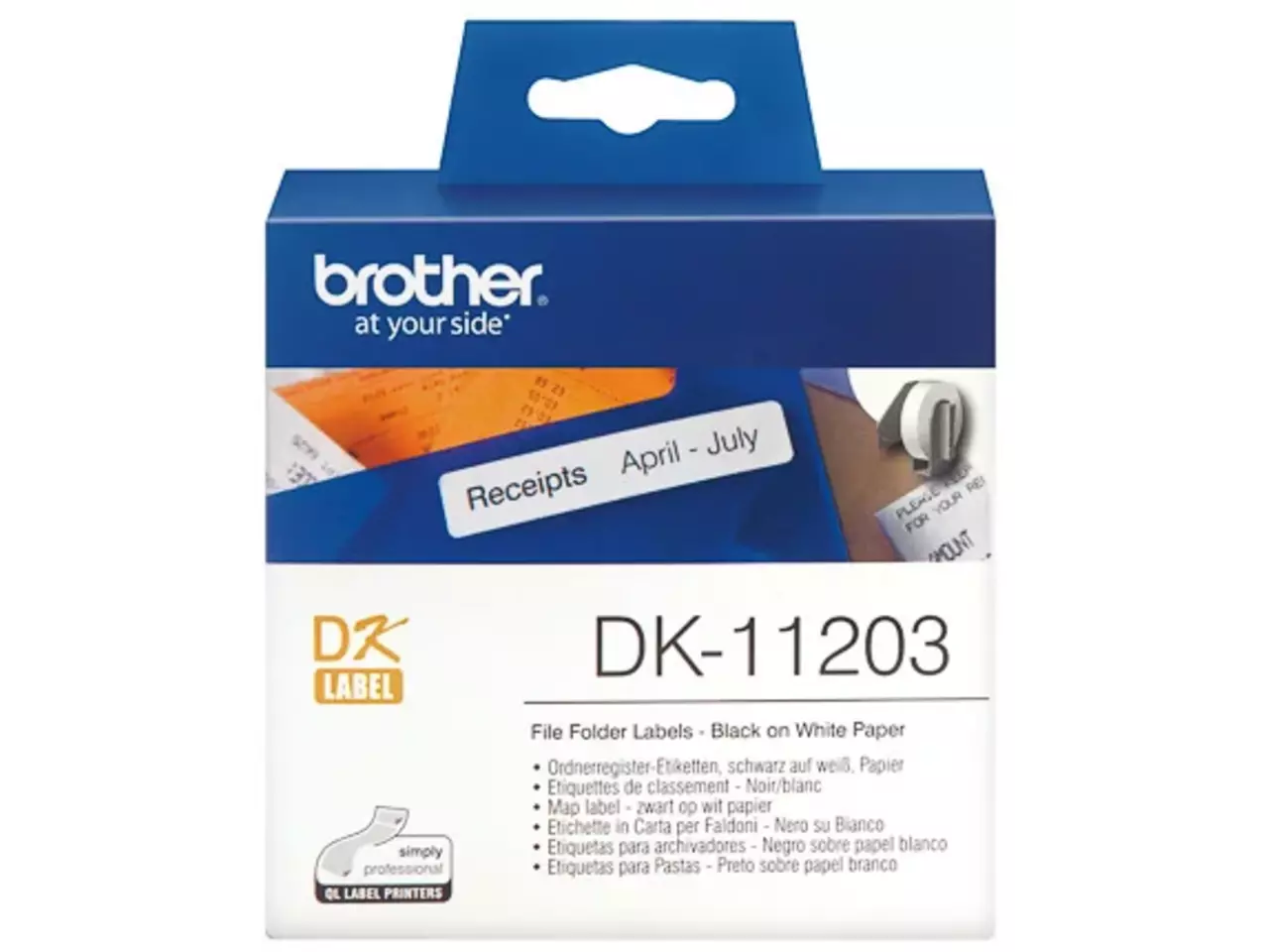 914005440519.webp DK11203 BROTHER QL550 Etiketrol 17x87mm wit zwart 300 stuk permanent - Afbeelding 1
