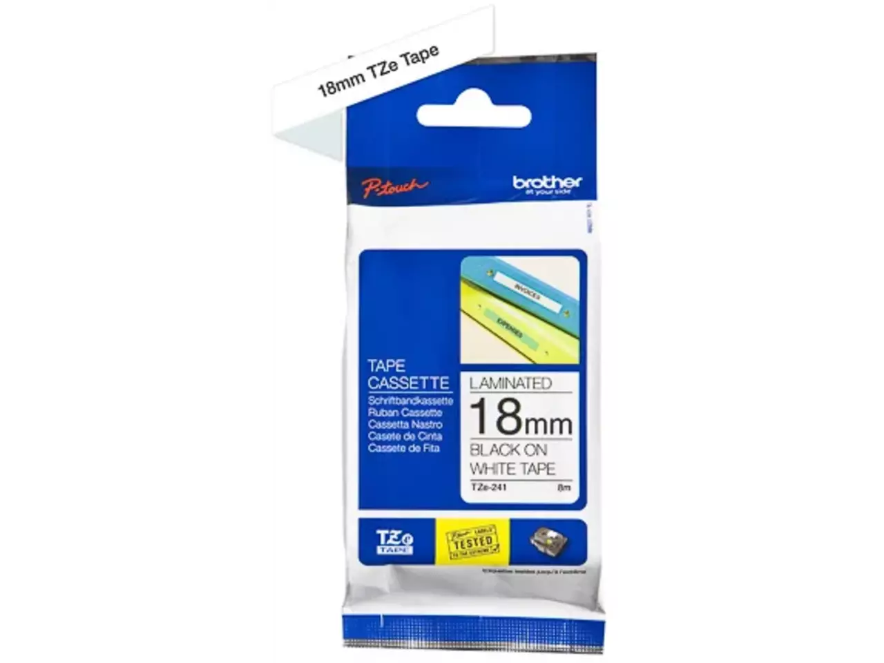 914005440628.webp TZE241 BROTHER PT Labeltape 18mm wit zwart 8 meter gelamineerd - Afbeelding 1