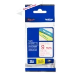 TZE222 BROTHER PT Labeltape 9mm wit rood 8 meter gelamineerd