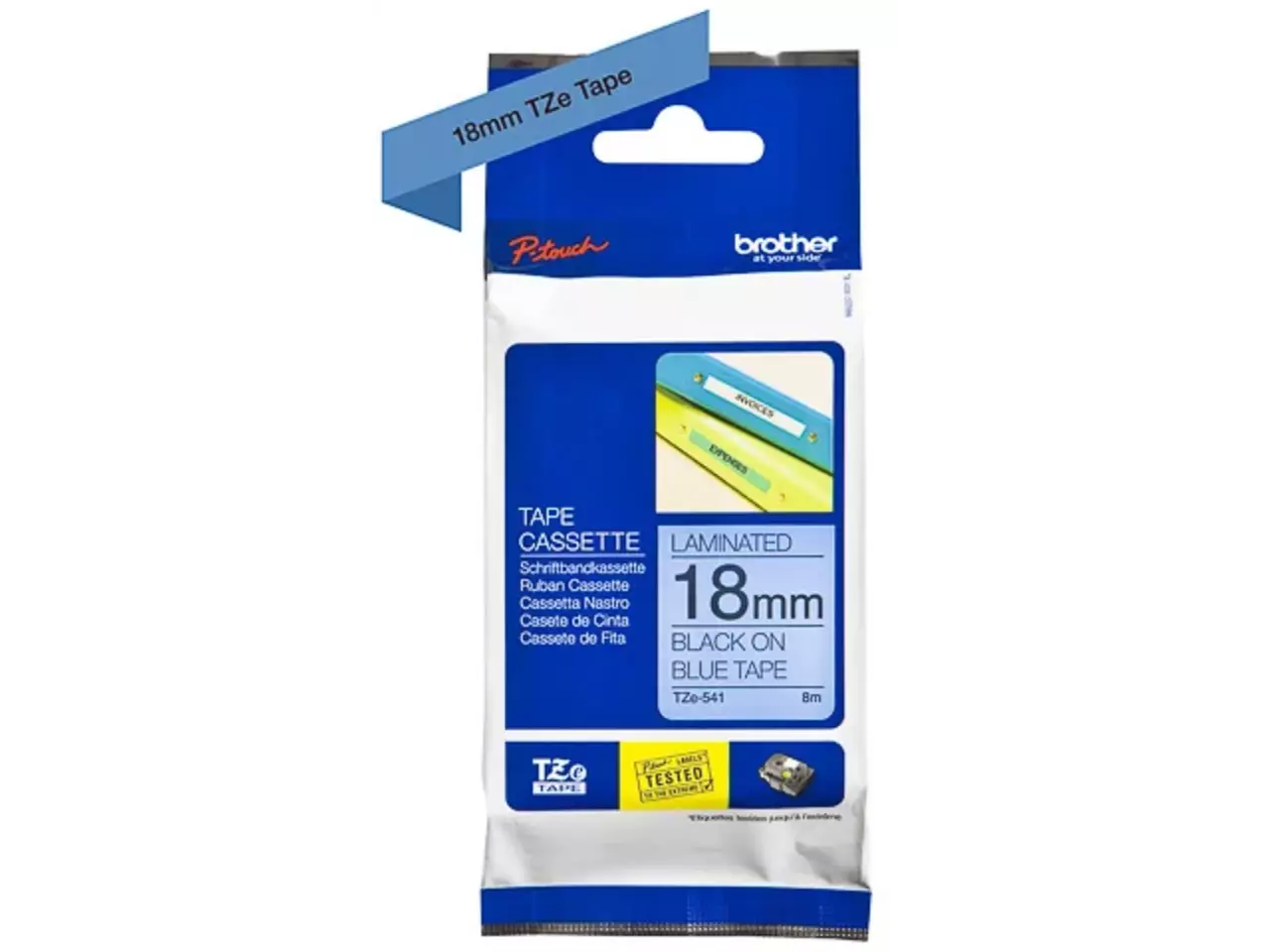 914005440632.webp TZE541 BROTHER PT Labeltape 18mm blauw zwart 8 meter gelamineerd - Afbeelding 1