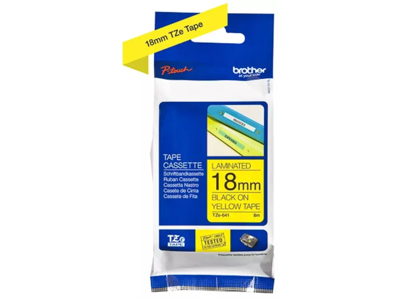 914005440641.webp TZE641 BROTHER PT Labeltape 18mm geel zwart 8 meter gelamineerd - Afbeelding 1