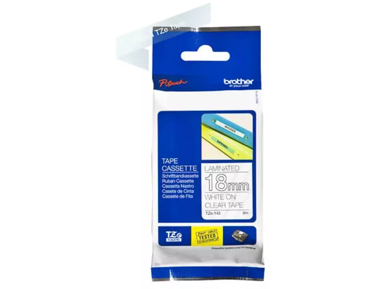 914005440645.webp TZE145 BROTHER PT Labeltape 18mm helder wit 8 meter gelamineerd - Afbeelding 1