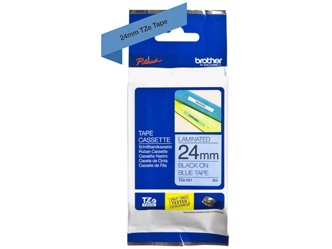 914005440646.webp TZE551 BROTHER PT Labeltape 24mm blauw zwart 8 meter gelamineerd - Afbeelding 1