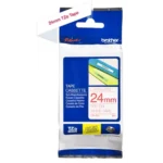 TZE252 BROTHER PT Labeltape 24mm wit rood 8 meter gelamineerd