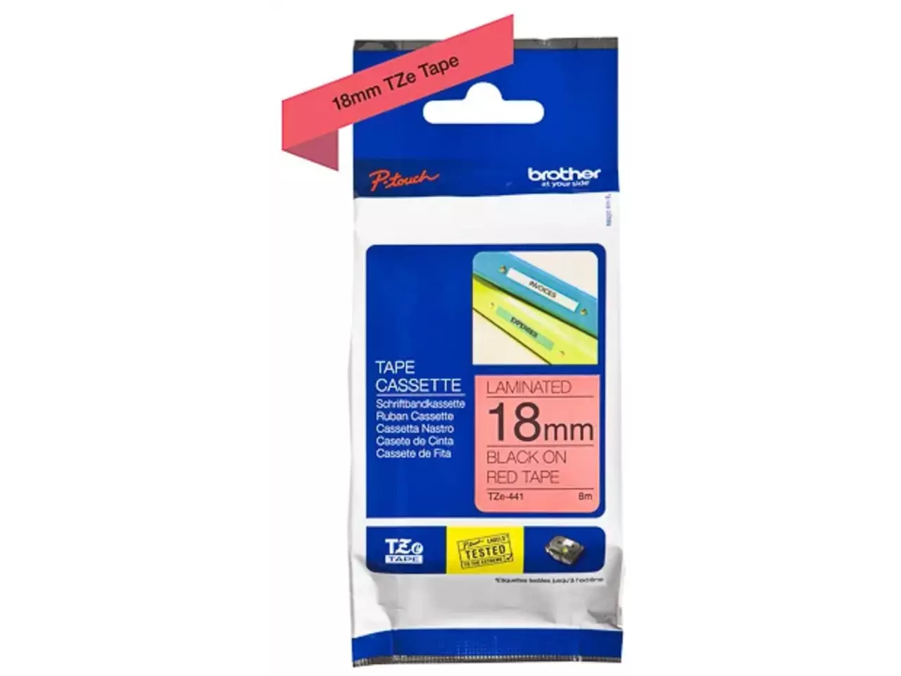 914005440664.webp TZE441 BROTHER PT Labeltape 18mm rood zwart 8 meter gelamineerd - Afbeelding 1