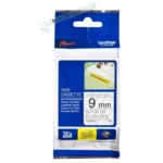 TZES121 BROTHER PT Labeltape 9mm helder zwart 8 meter gelamineerd