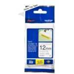 TZES231 BROTHER PT Labeltape 12mm wit zwart 8 meter gelamineerd