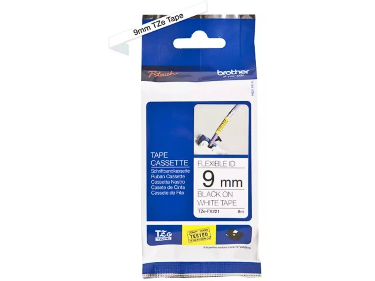 914005440684.webp TZEFX221 BROTHER PT Labeltape 9mm wit zwart 8 meter gelamineerd - Afbeelding 1