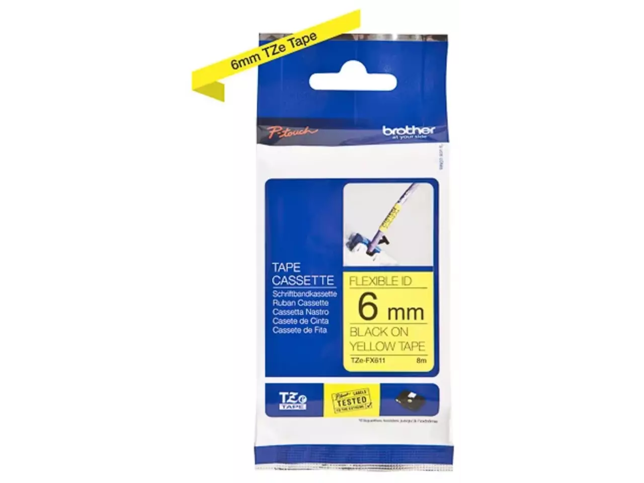 914005440692.webp TZEFX611 BROTHER PT Labeltape 6mm geel zwart 8 meter gelamineerd - Afbeelding 1