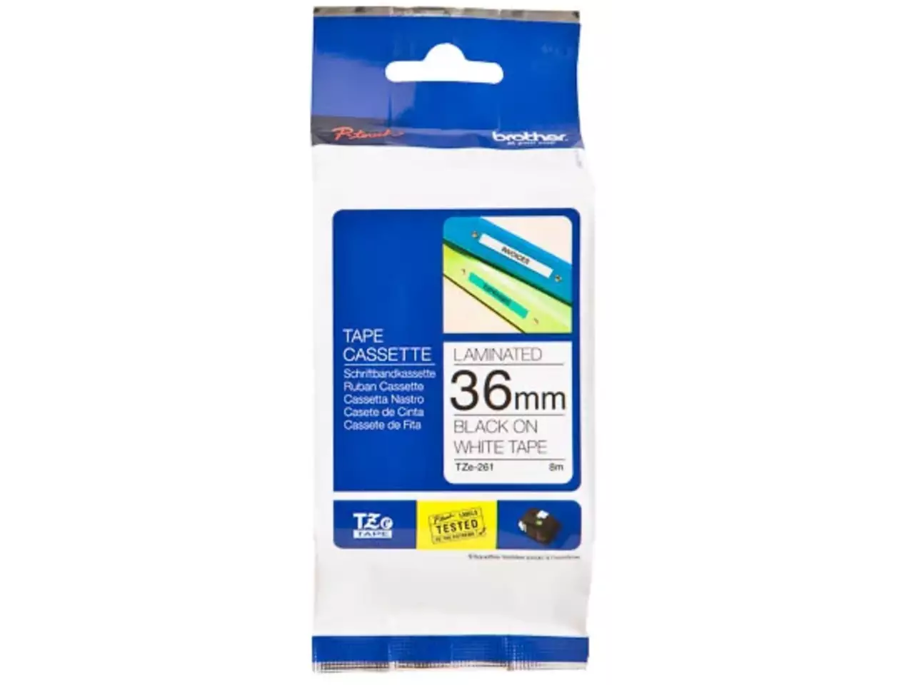 914005440693.webp TZE261 BROTHER PT Labeltape 36mm wit zwart 8 meter gelamineerd - Afbeelding 1