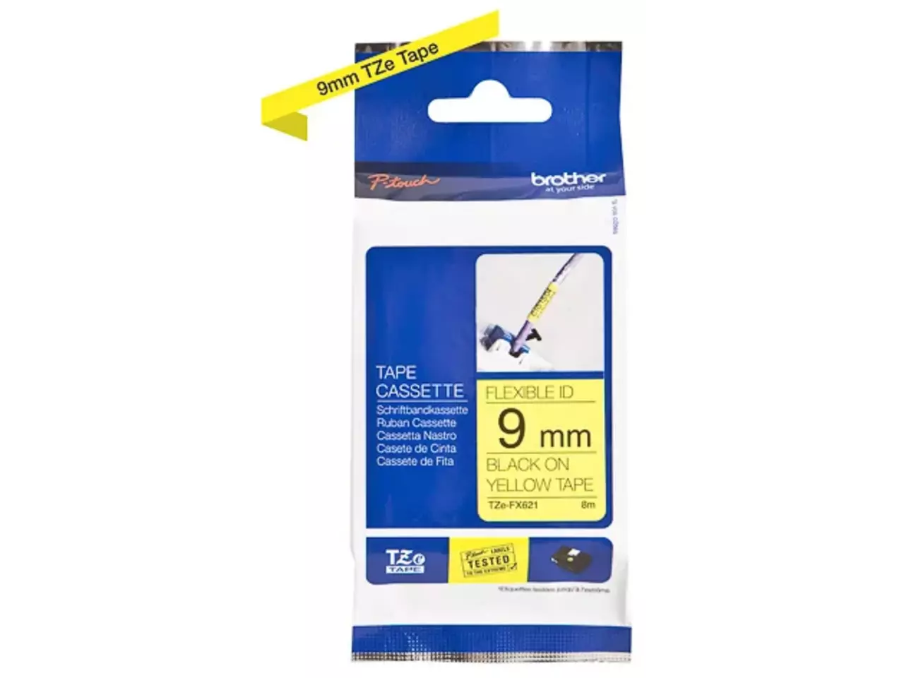 914005440695.webp TZEFX621 BROTHER PT Labeltape 9mm geel zwart 8 meter gelamineerd - Afbeelding 1