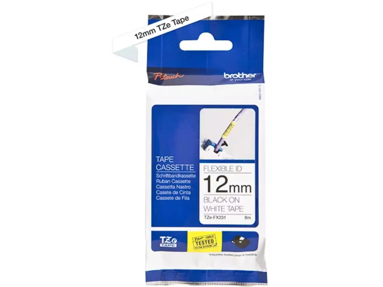914005440697.webp TZEFX231 BROTHER PT Labeltape 12mm wit zwart 8 meter gelamineerd - Afbeelding 1