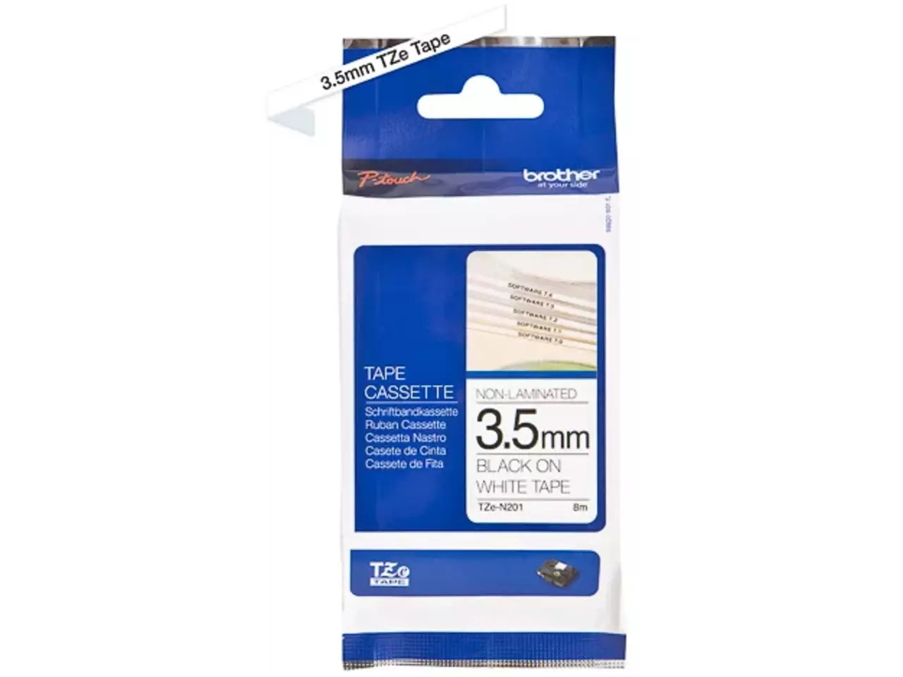 914005440705.webp TZEN201 BROTHER PT Labeltape 3,5mm wit zwart 8 meter niet gelamineerd - Afbeelding 1