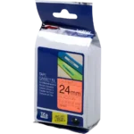 TZEB51 BROTHER PT Labeltape 24mm oranje zwart 5 meter gelamineerd waterbestendig