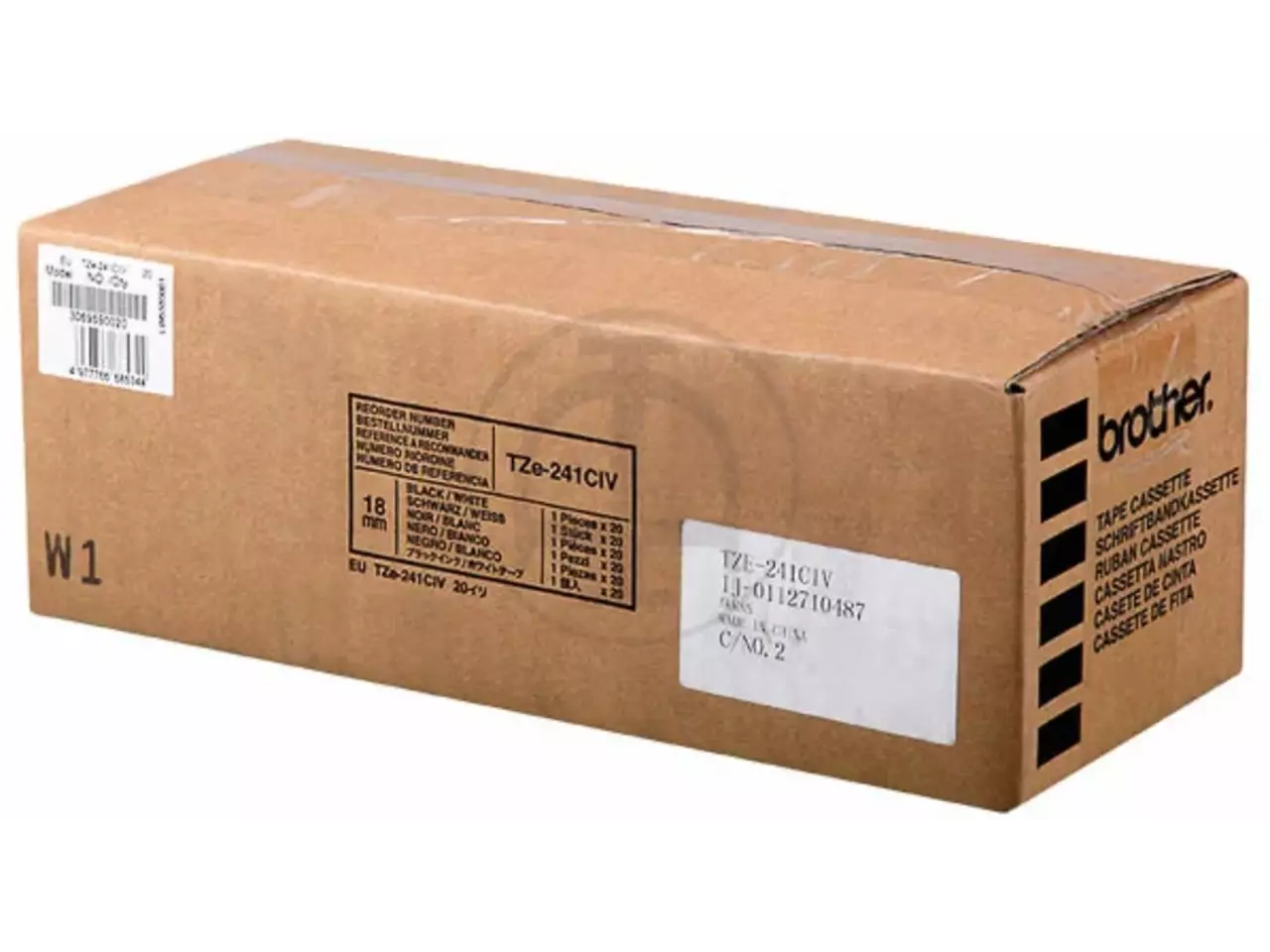914005440736.webp TZE241CIV BROTHER PT Labeltape 18mm wit zwart 8 meter gelamineerd - Afbeelding 1