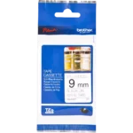 TZEN221 BROTHER PT Labeltape 9mm wit zwart 8 meter niet gelamineerd